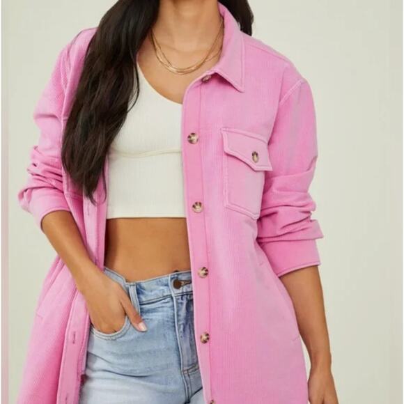 Altar’d State Ribbed Bubblegum Pink oversized Shacket Size XS Relaxed Oversized - Picture 1 of 8